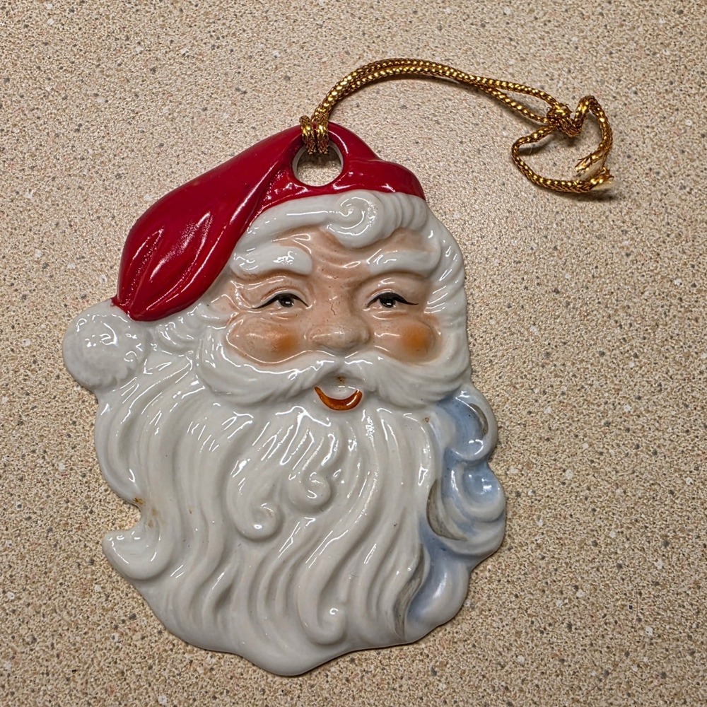 Vintage Biedermann Santa Christmas Ornament Small Red White Ceramic Japan Decor